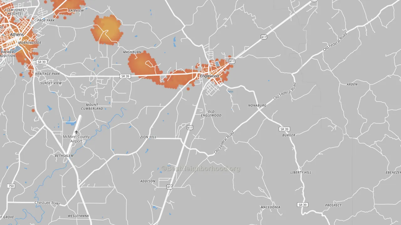 Bike Grade map of 37329, TN