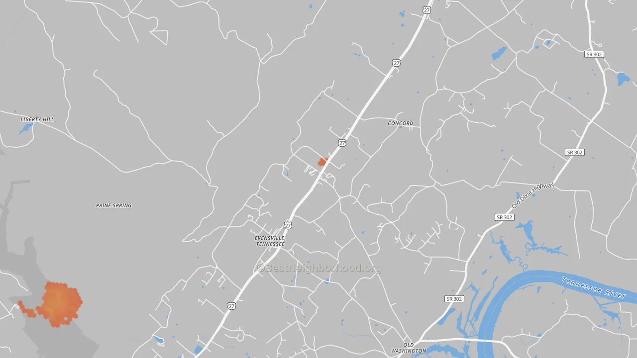 Bike Grade map of 37332, TN