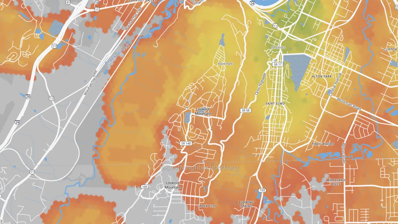 Bike Grade map of 37350, TN