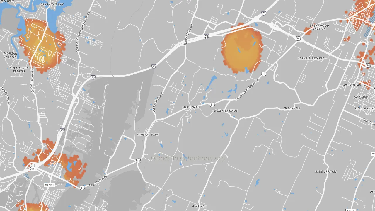 Bike Grade map of 37353, TN