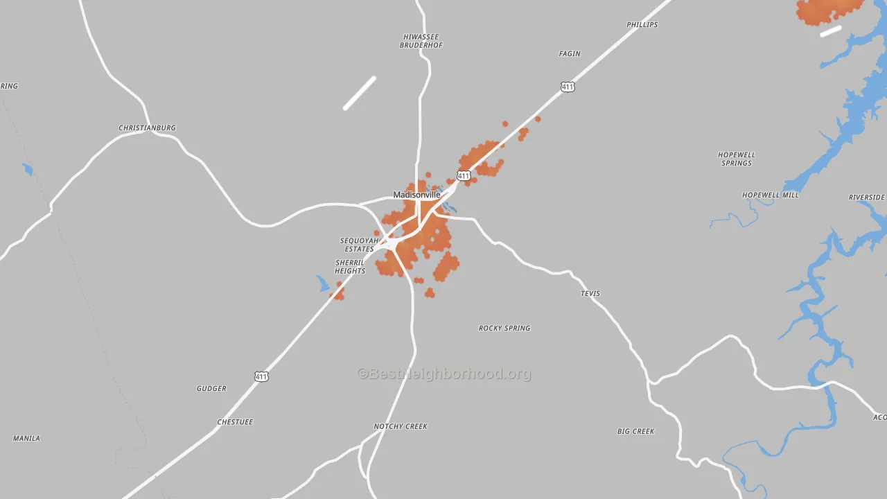 Bike Grade map of 37354, TN