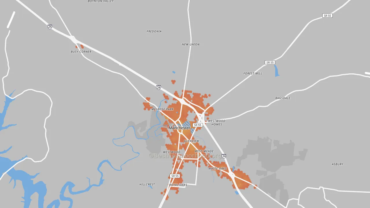 Bike Grade map of 37355, TN