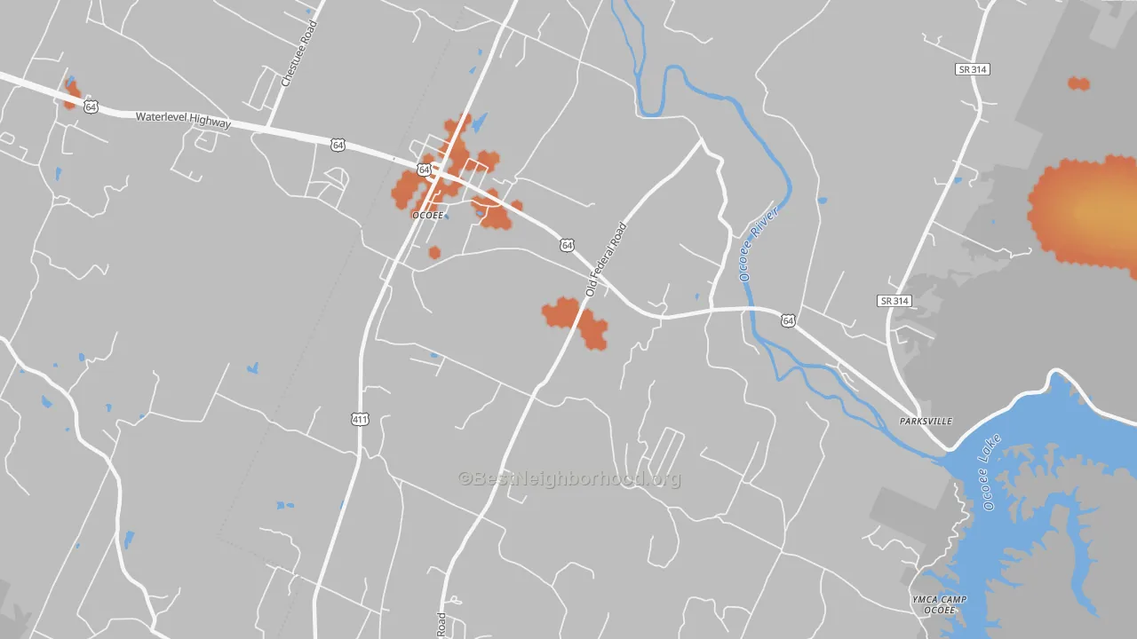 Bike Grade map of 37361, TN