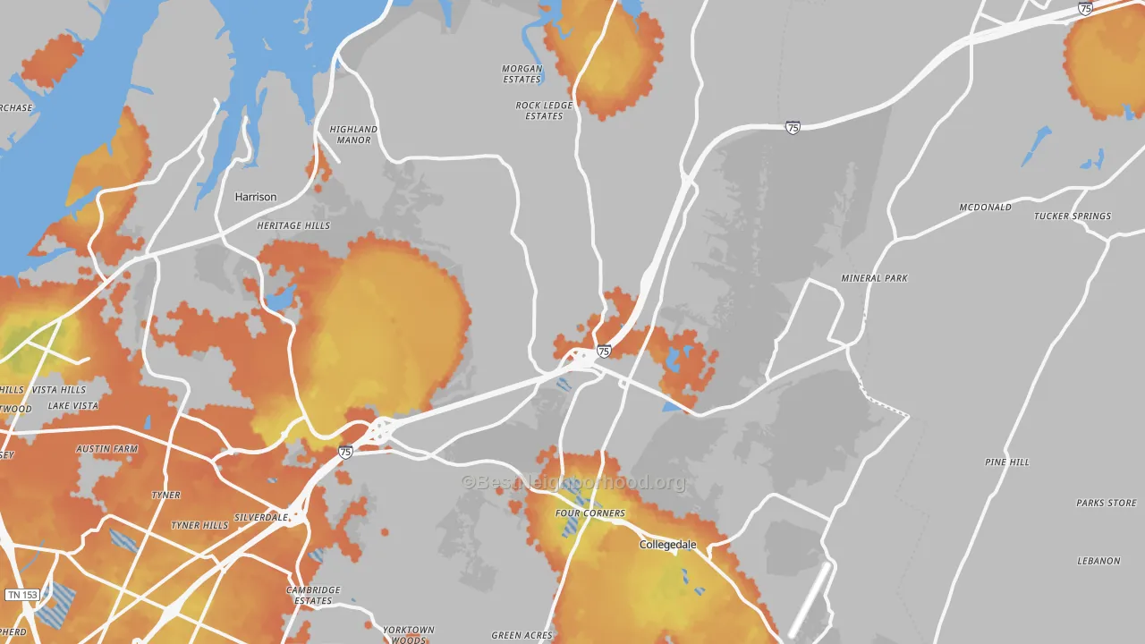 Bike Grade map of 37363, TN