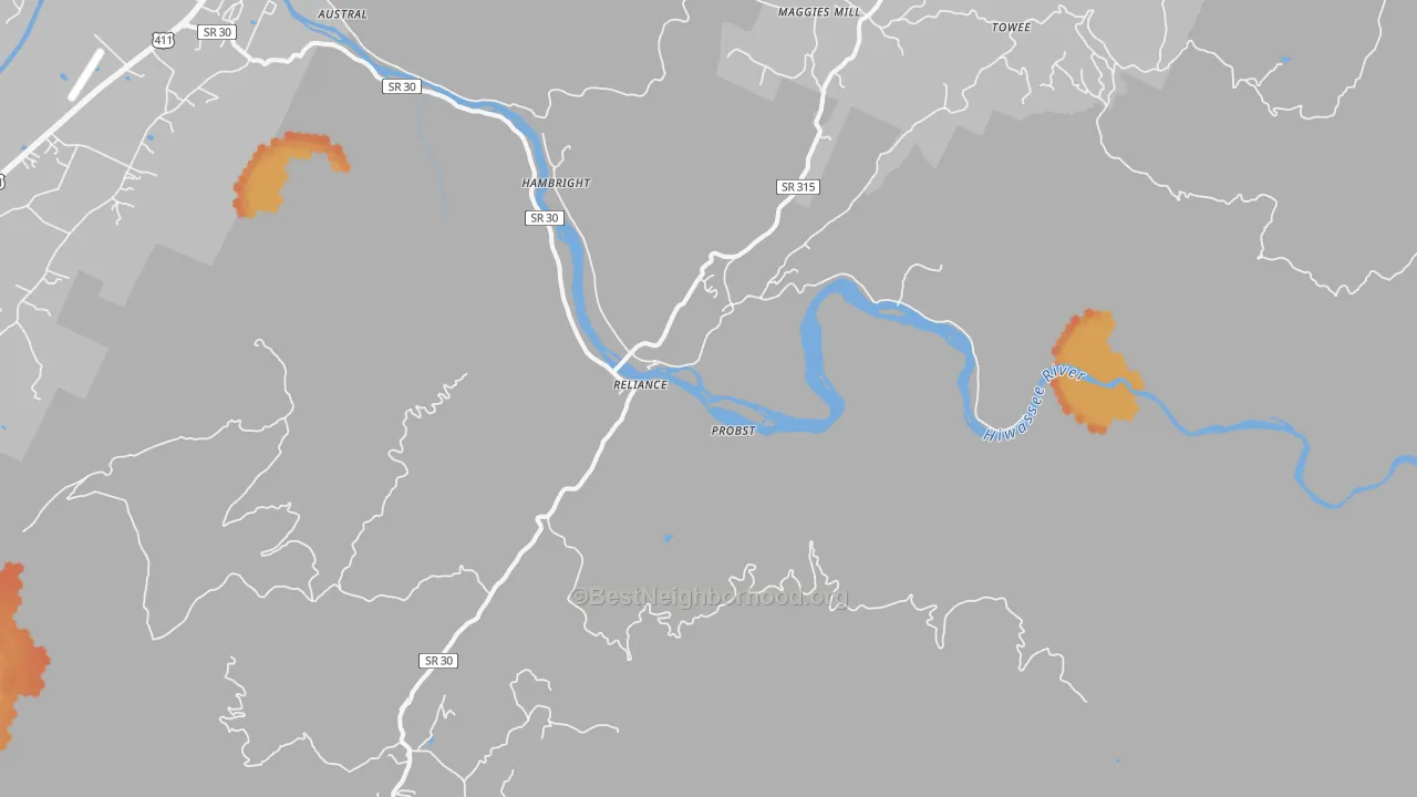 Bike Grade map of 37369, TN