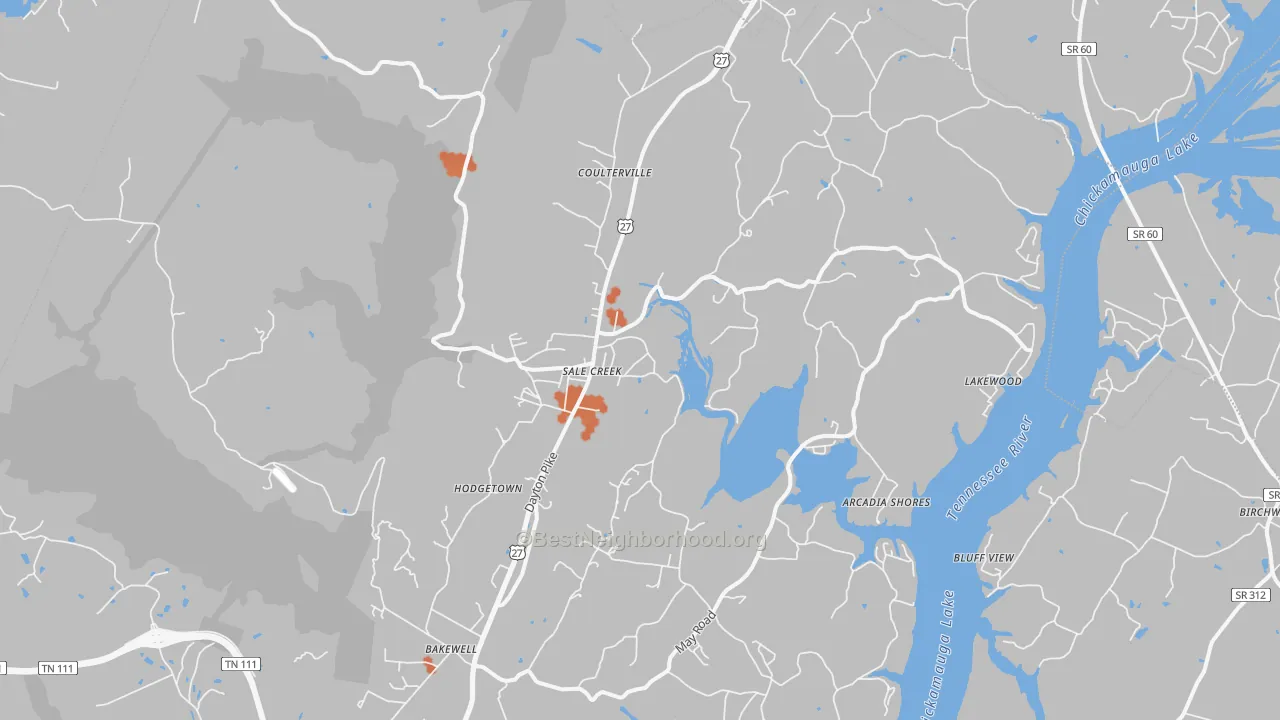 Bike Grade map of 37373, TN