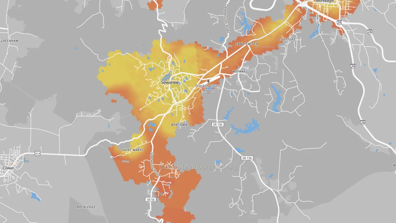 Bike Grade map of 37375, TN