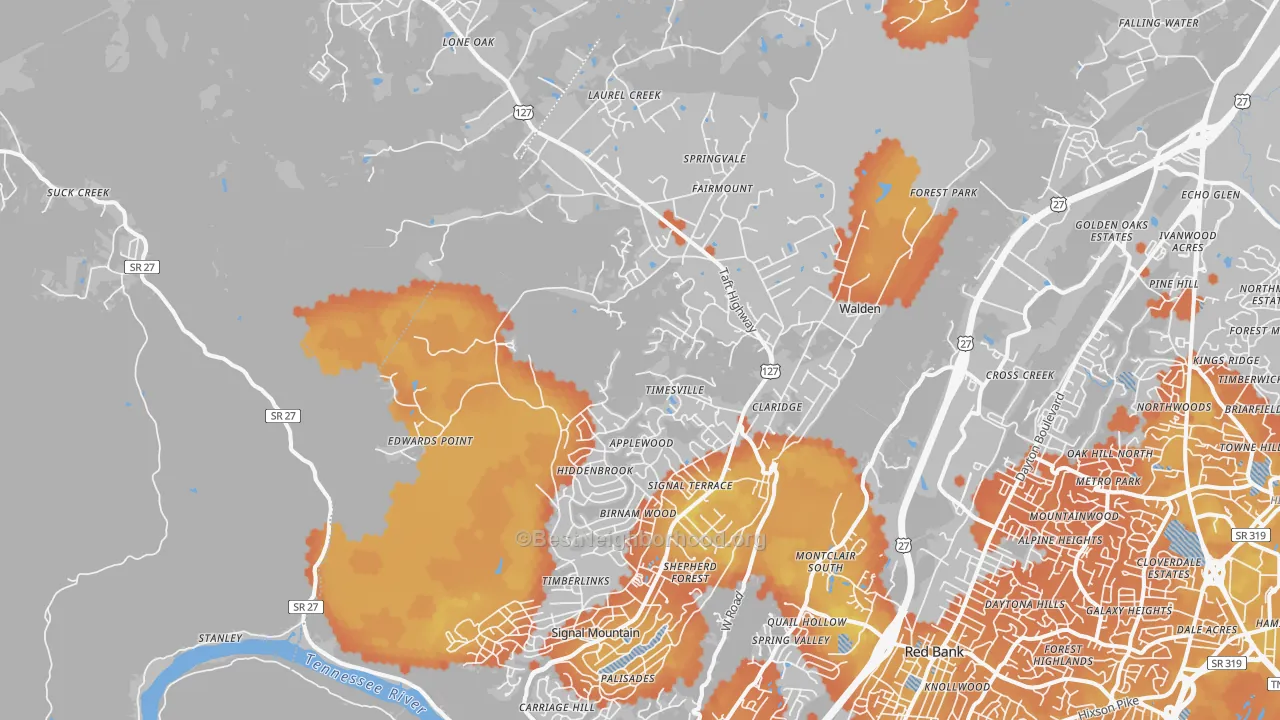 Bike Grade map of 37377, TN