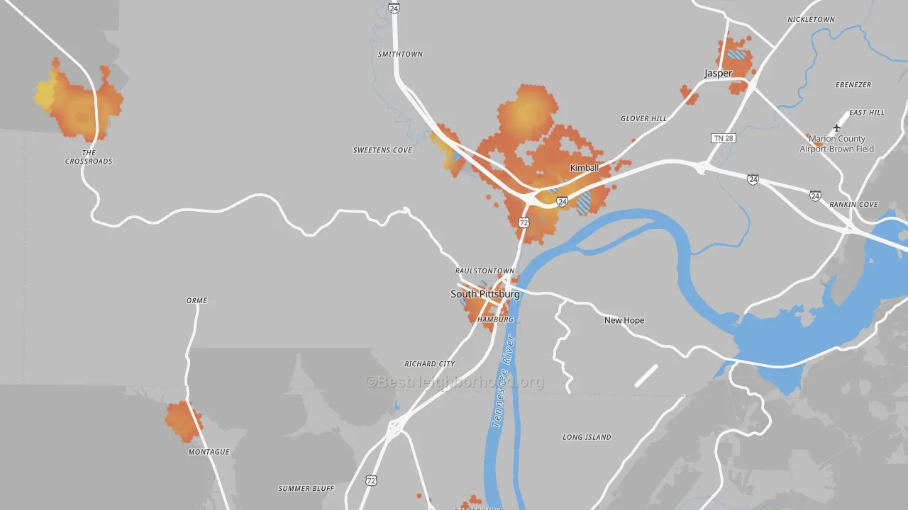 Bike Grade map of 37380, TN