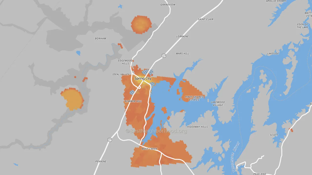Bike Grade map of 37381, TN