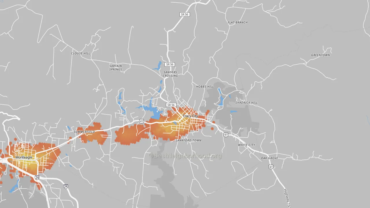 Bike Grade map of 37387, TN