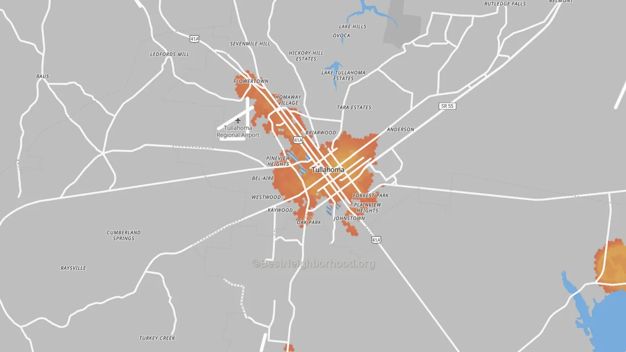 Bike Grade map of 37388, TN