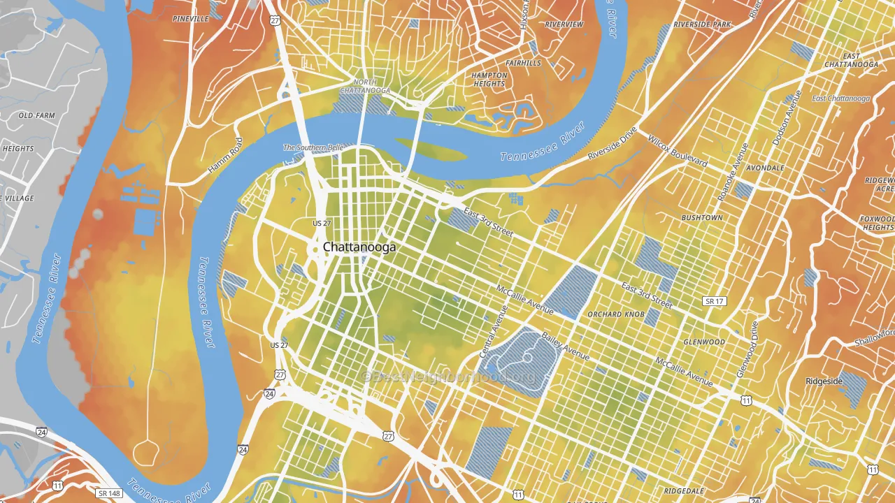 Bike Grade map of 37403, TN