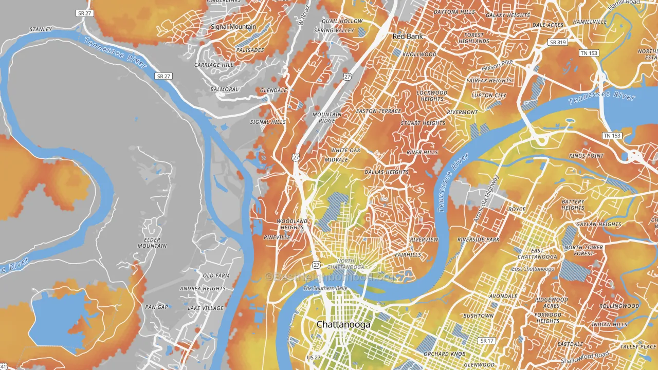 Bike Grade map of 37405, TN