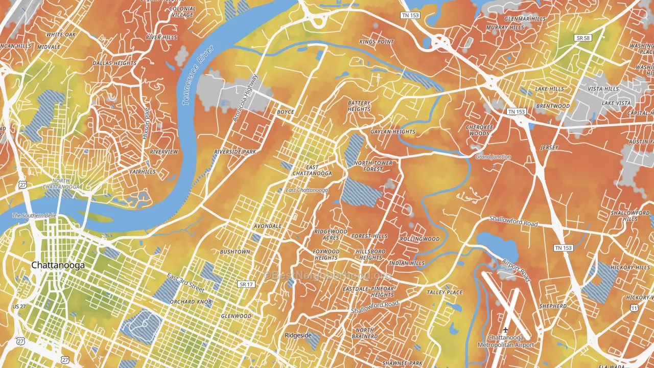 Bike Grade map of 37406, TN