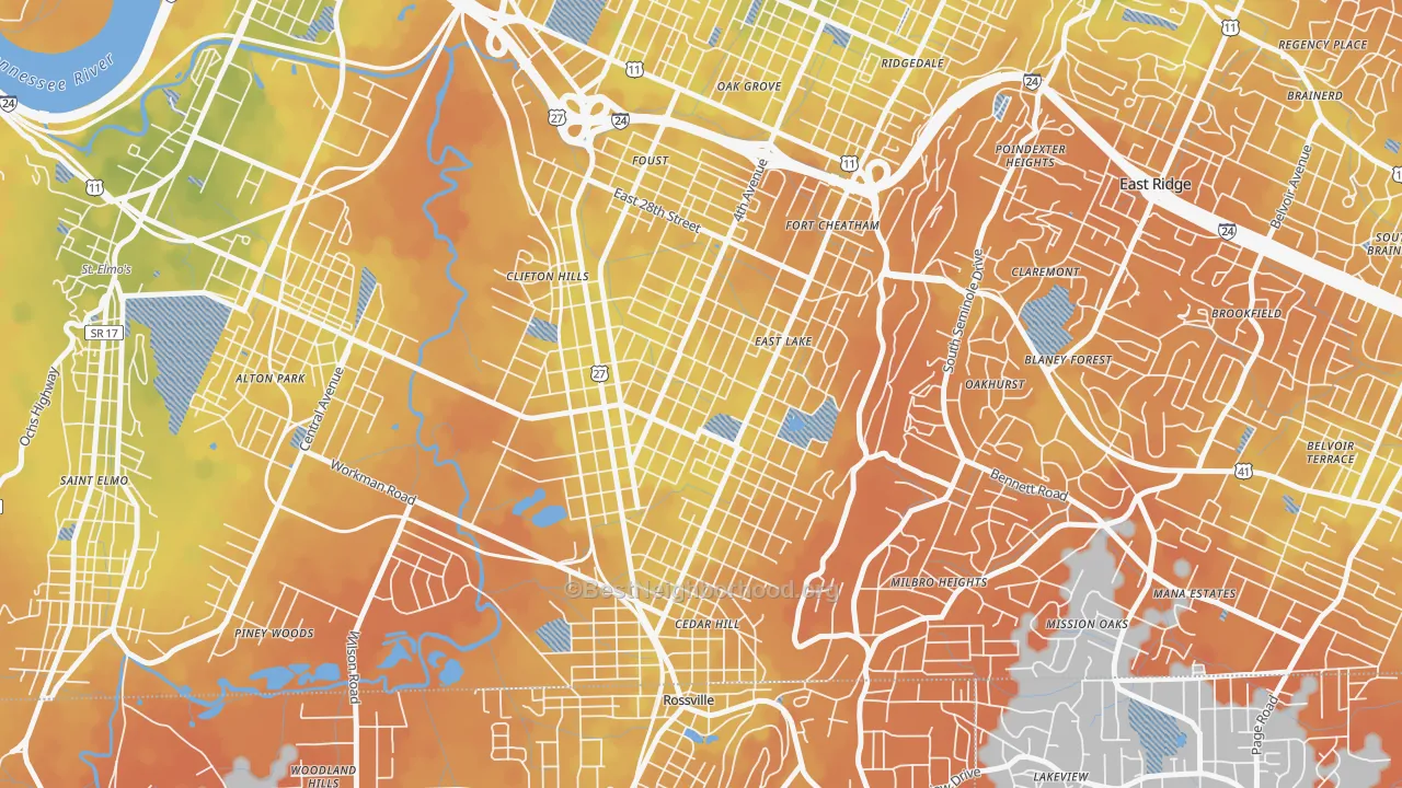 Bike Grade map of 37407, TN