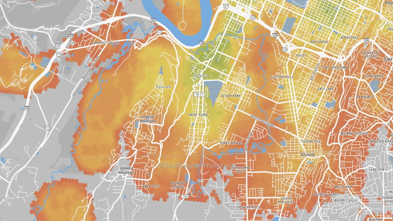 Bike Grade map of 37409, TN