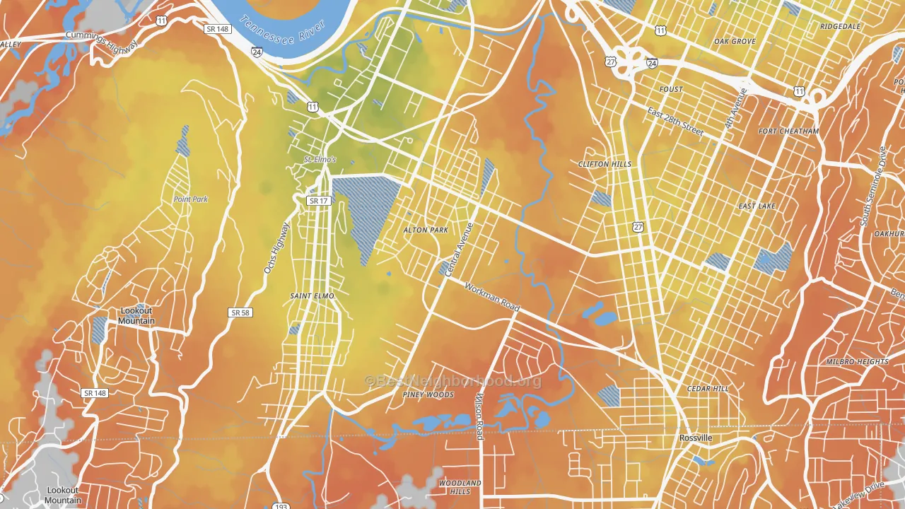 Bike Grade map of 37410, TN