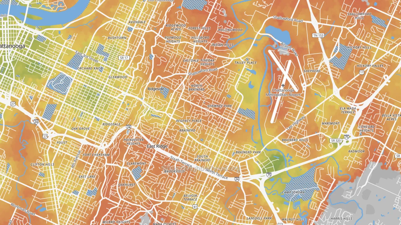 Bike Grade map of 37411, TN