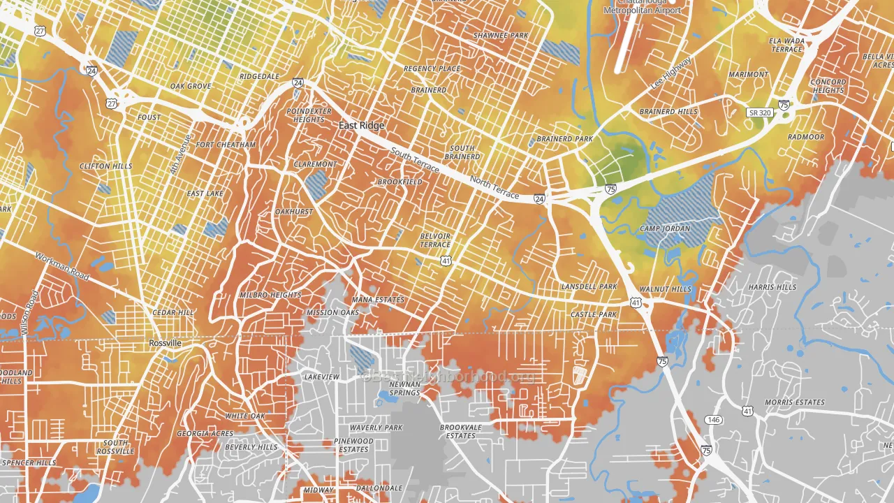 Bike Grade map of 37412, TN