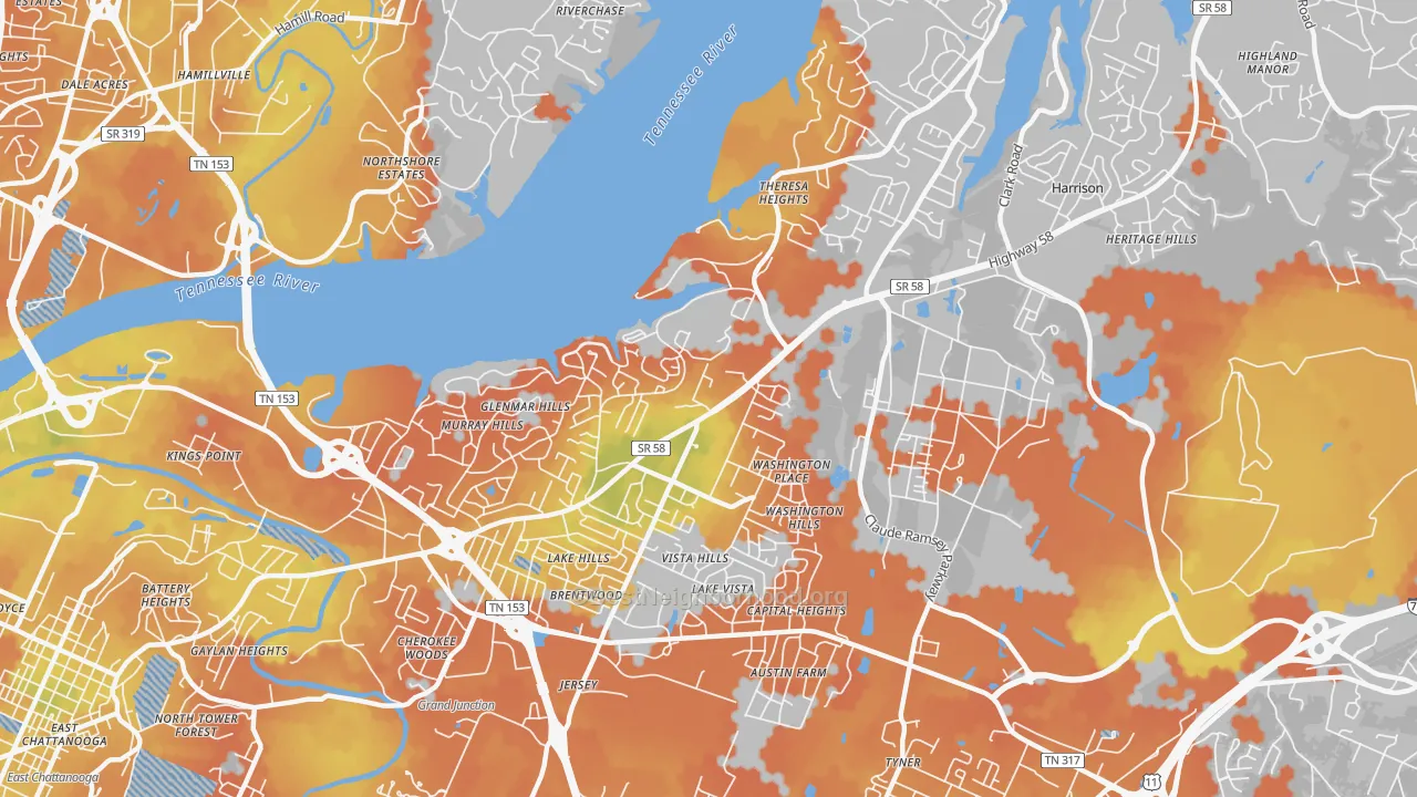 Bike Grade map of 37416, TN