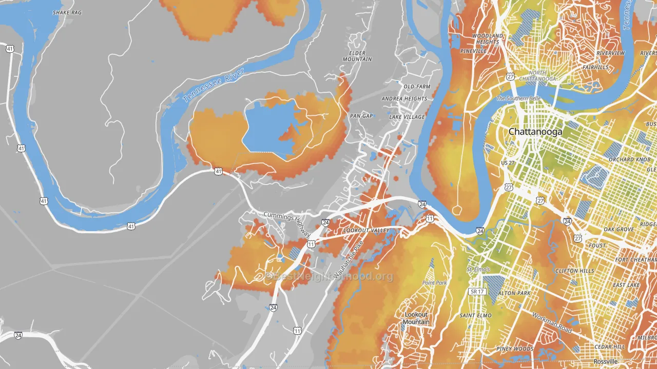 Bike Grade map of 37419, TN