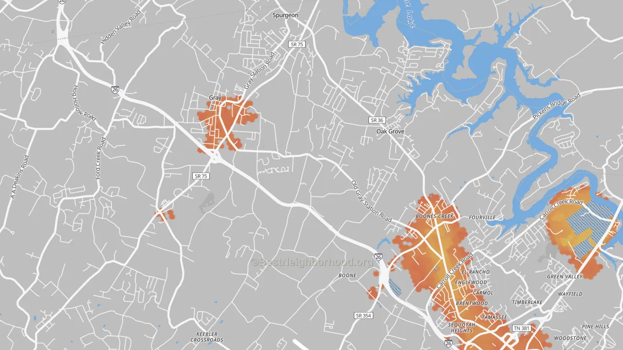 Bike Grade map of 37615, TN