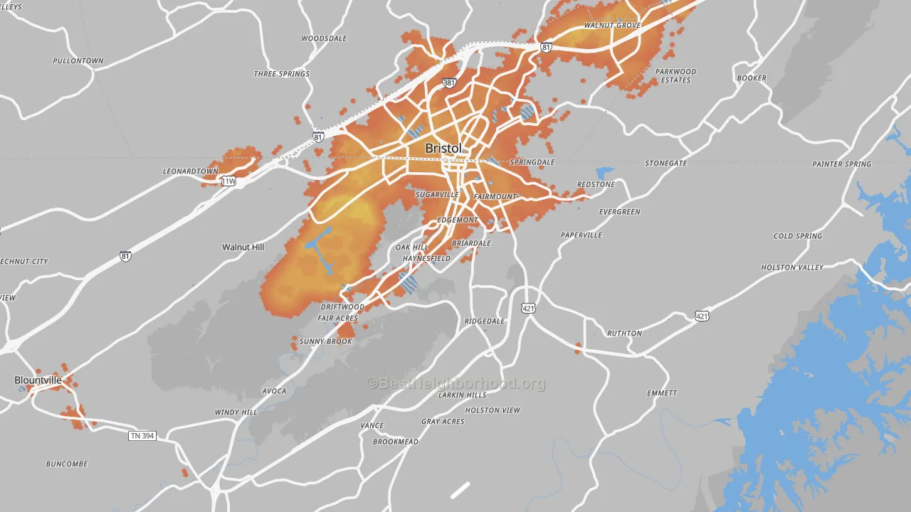 Bike Grade map of 37620, TN