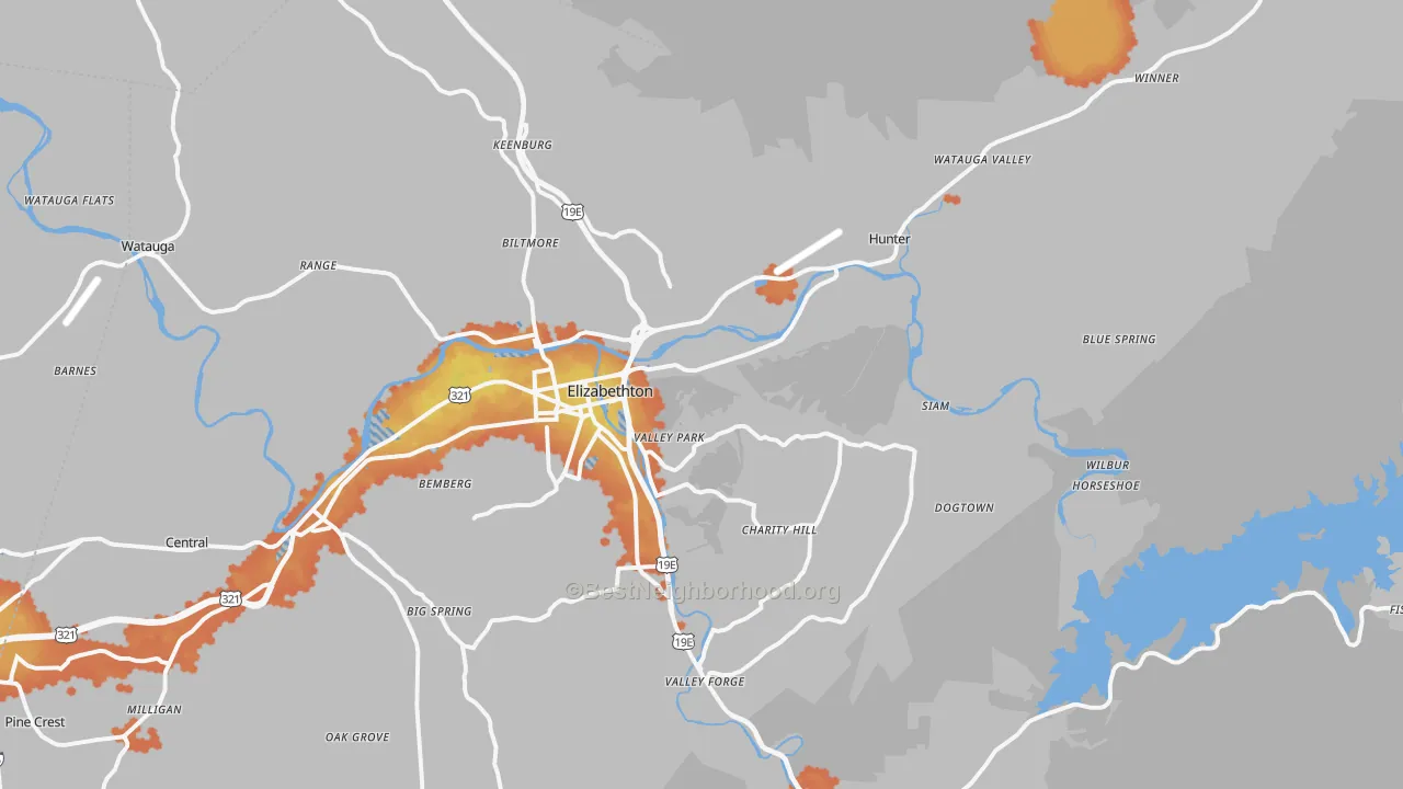 Bike Grade map of 37643, TN