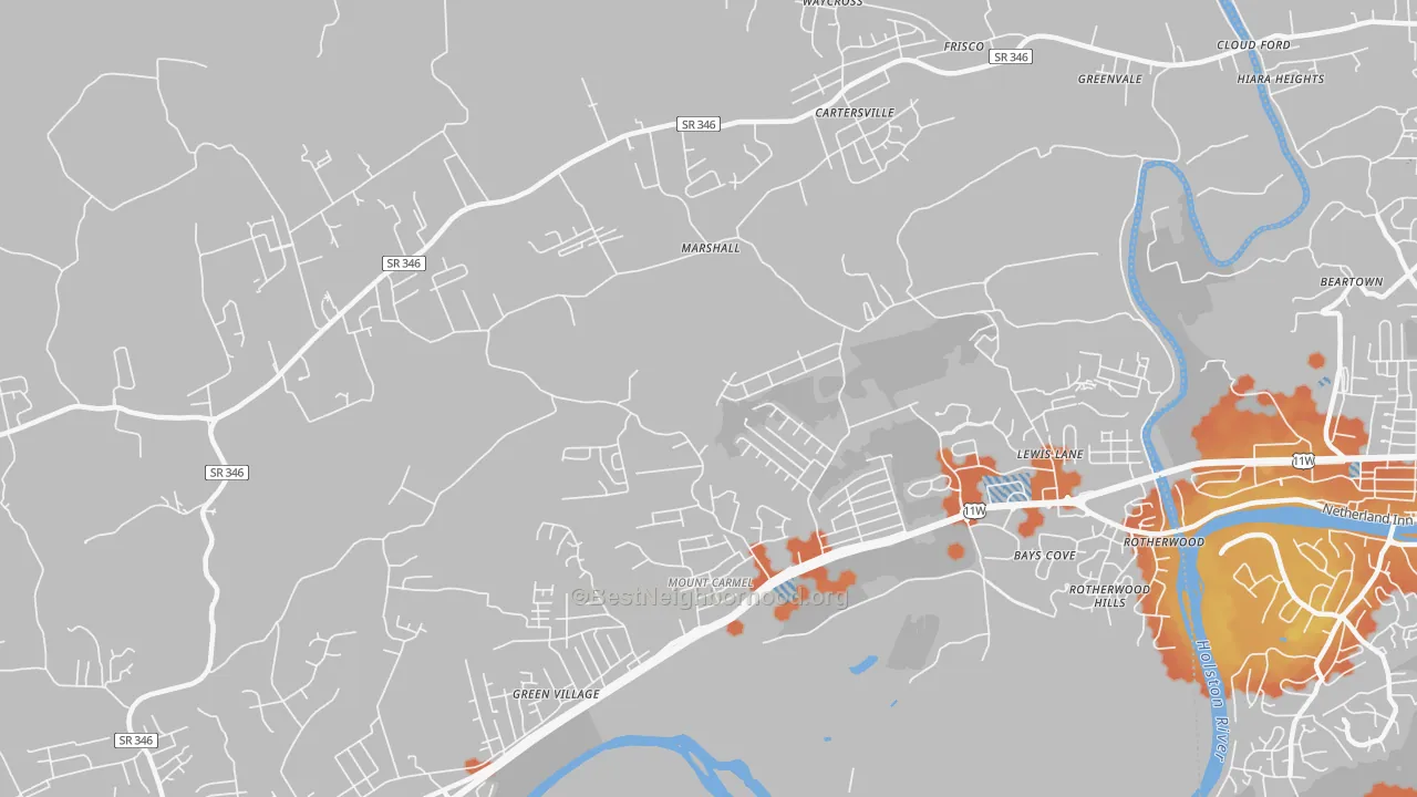 Bike Grade map of 37645, TN