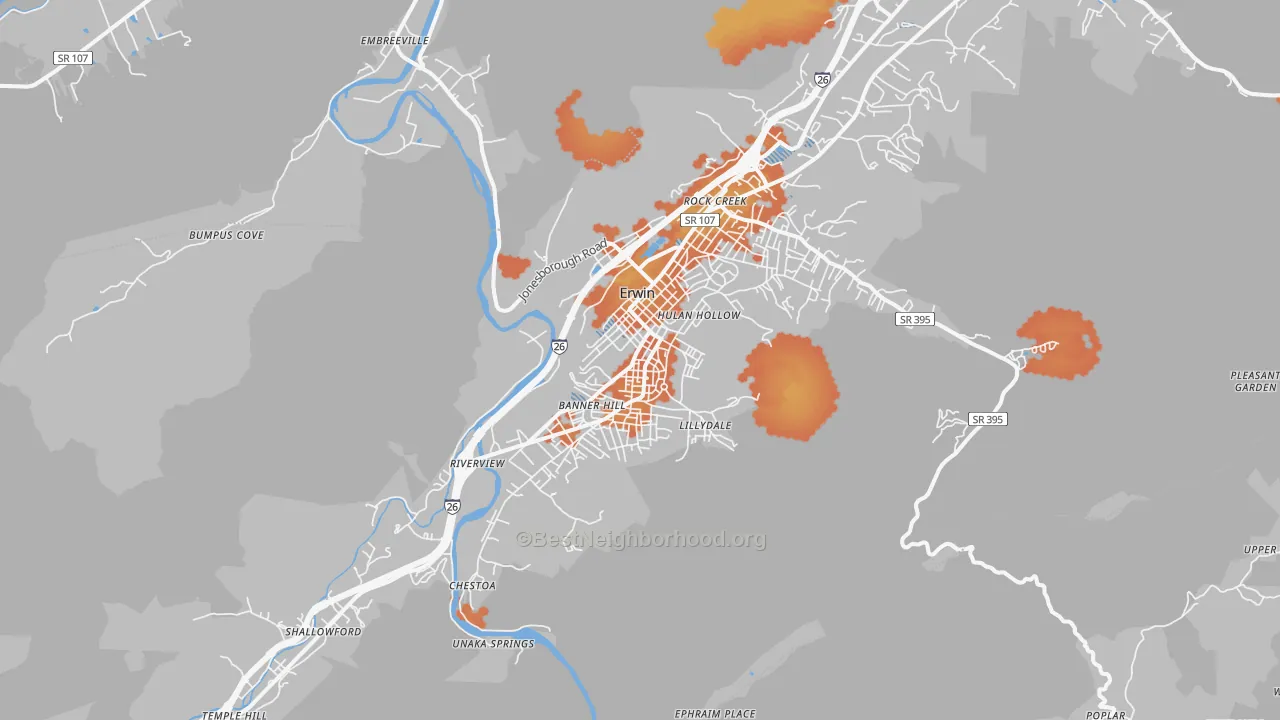 Bike Grade map of 37650, TN