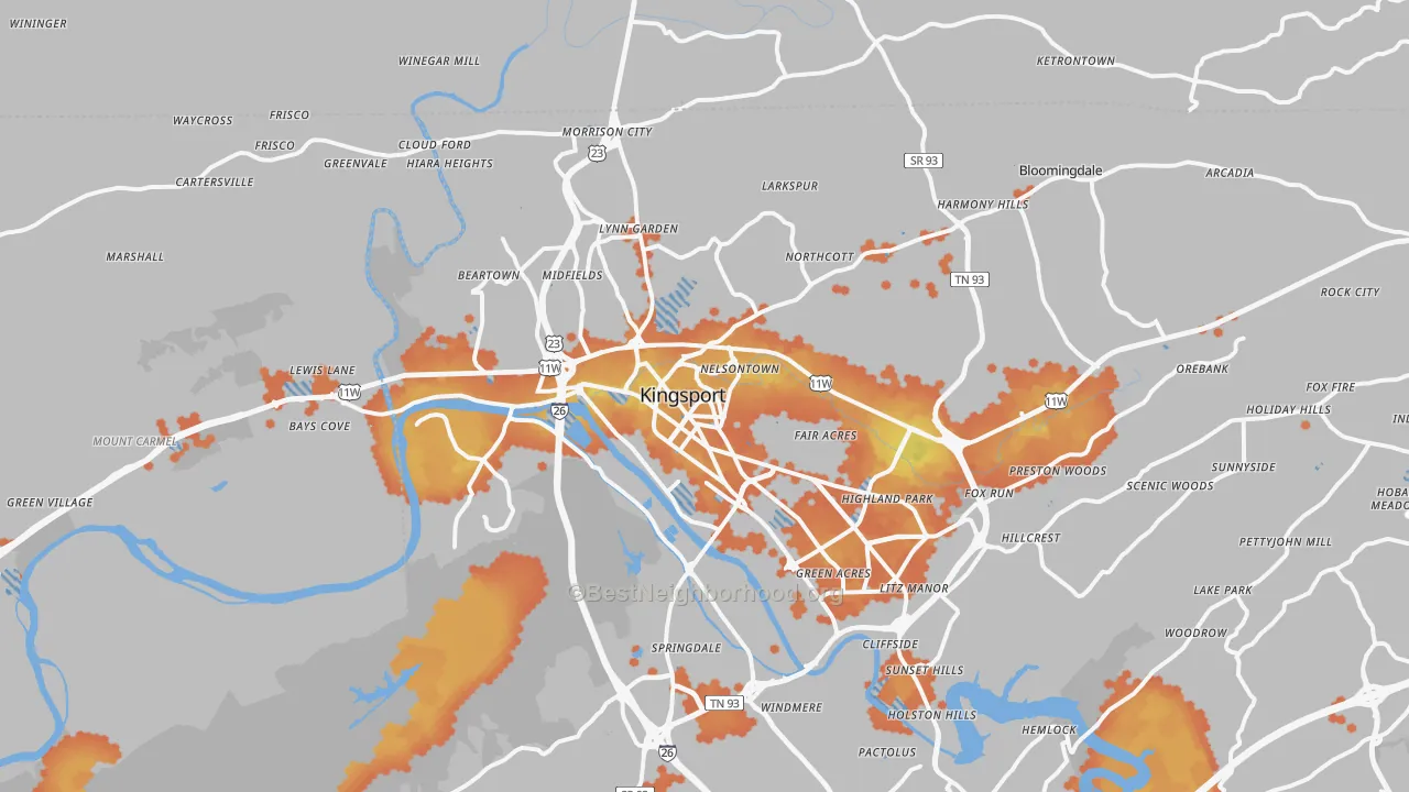 Bike Grade map of 37660, TN