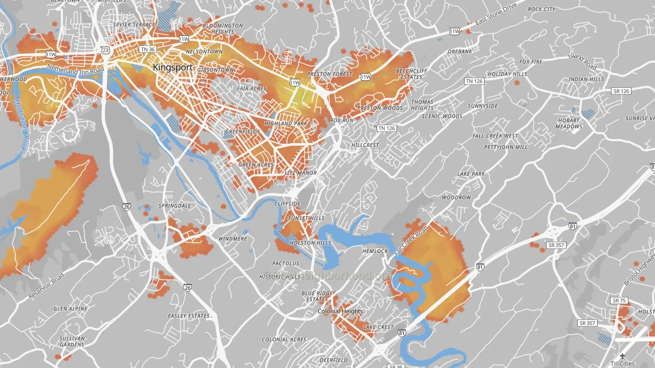 Bike Grade map of 37664, TN
