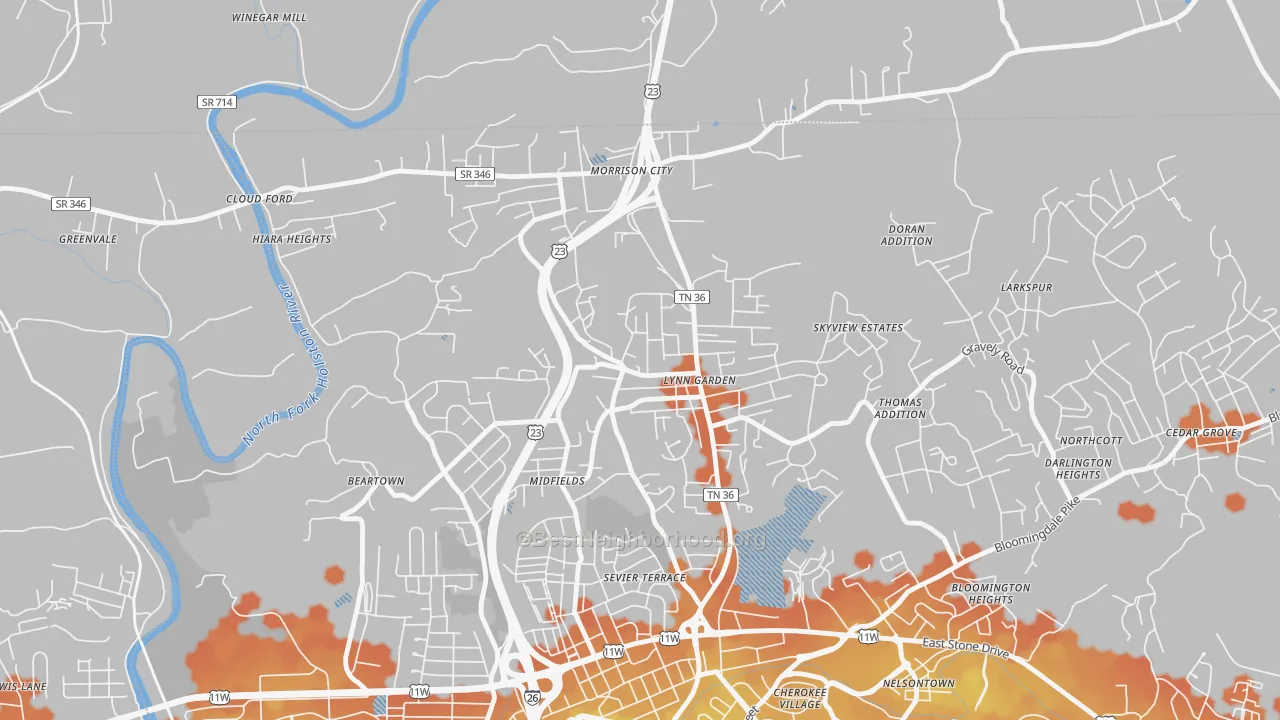 Bike Grade map of 37665, TN