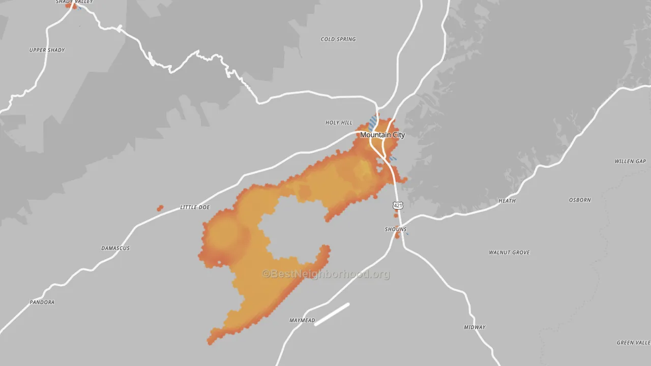 Bike Grade map of 37683, TN
