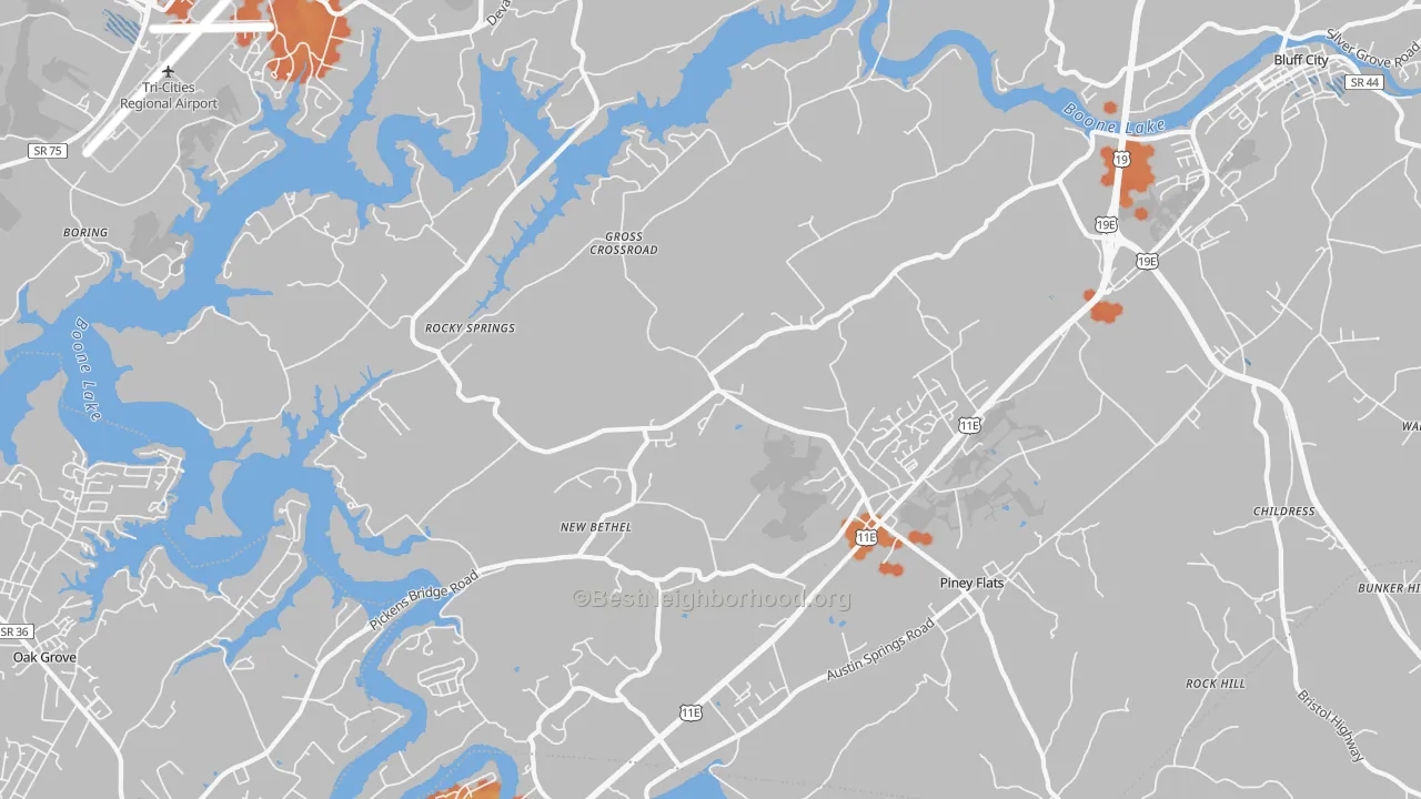 Bike Grade map of 37686, TN