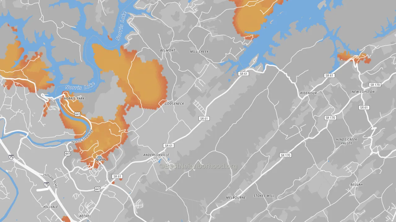 Bike Grade map of 37705, TN
