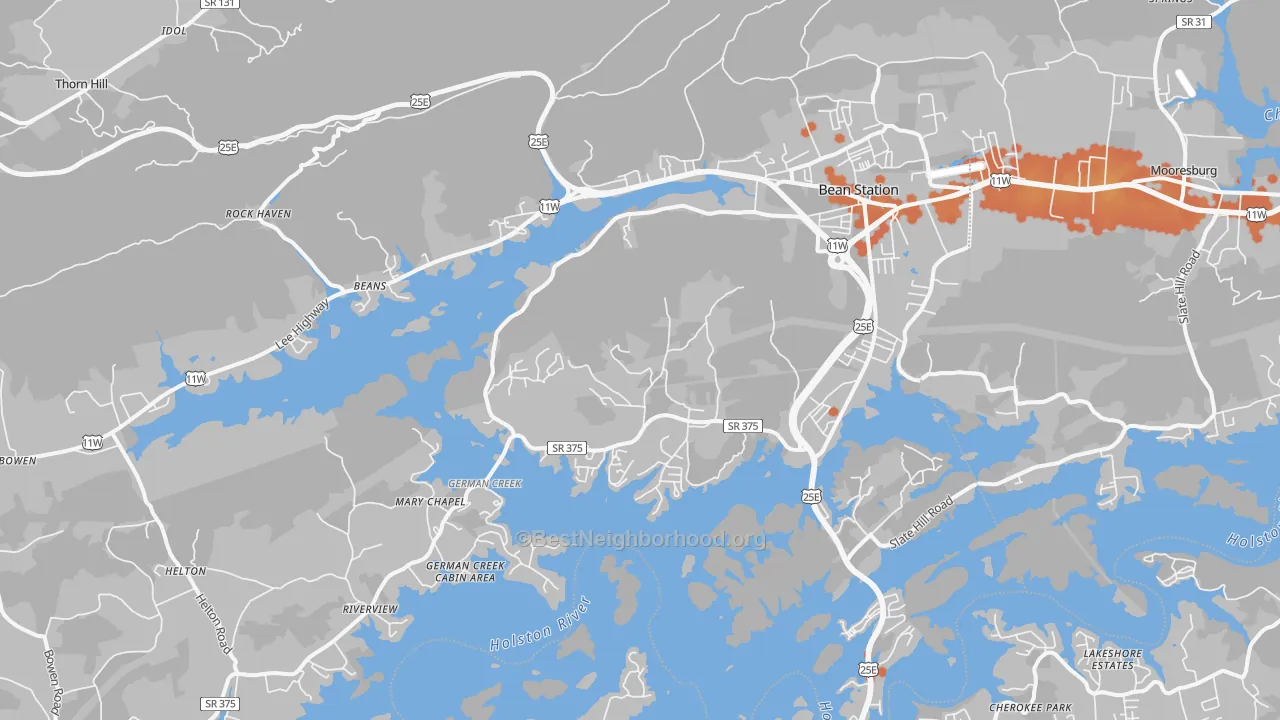 Bike Grade map of 37708, TN