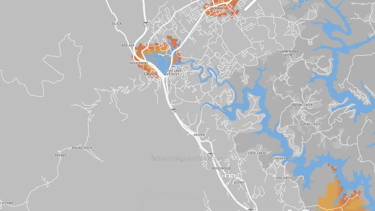 Bike Grade map of 37714, TN