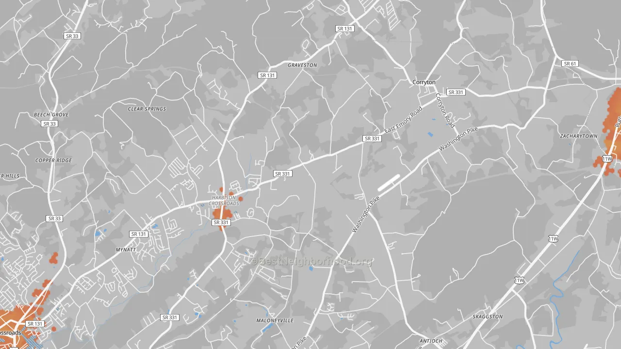 Bike Grade map of 37721, TN
