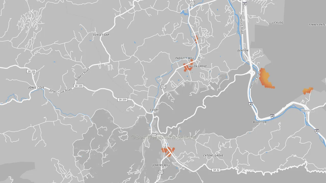 Bike Grade map of 37722, TN