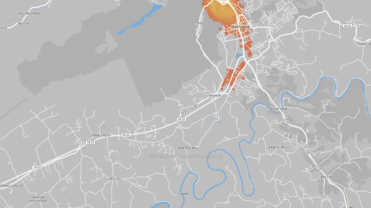 Bike Grade map of 37724, TN