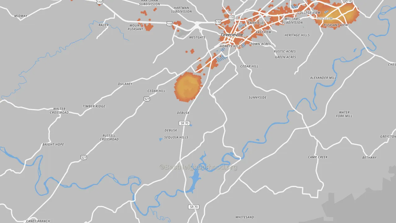 Bike Grade map of 37743, TN