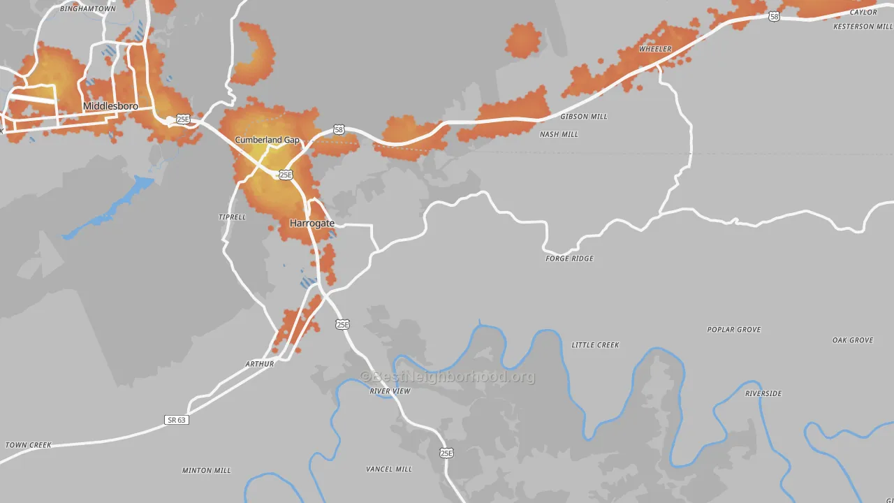 Bike Grade map of 37752, TN