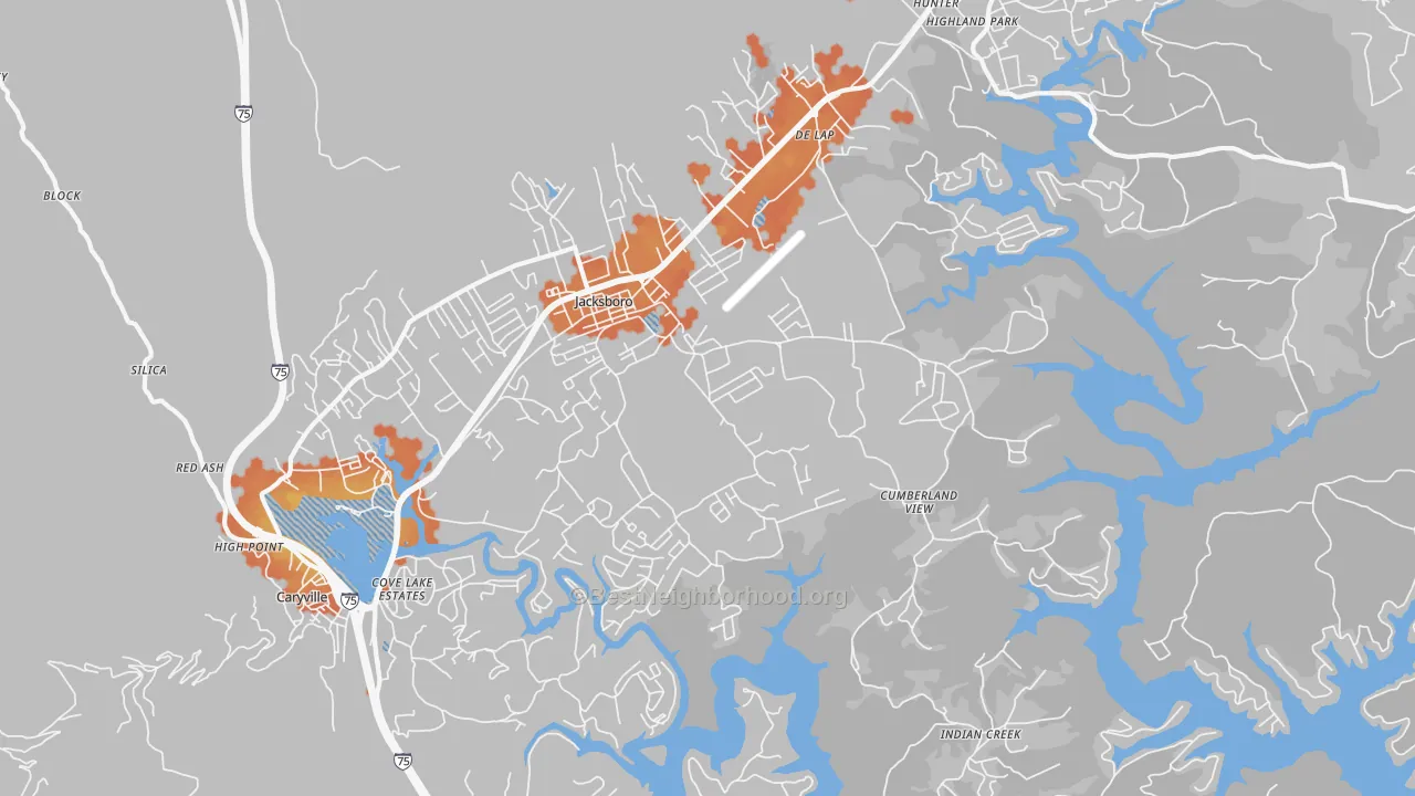 Bike Grade map of 37757, TN