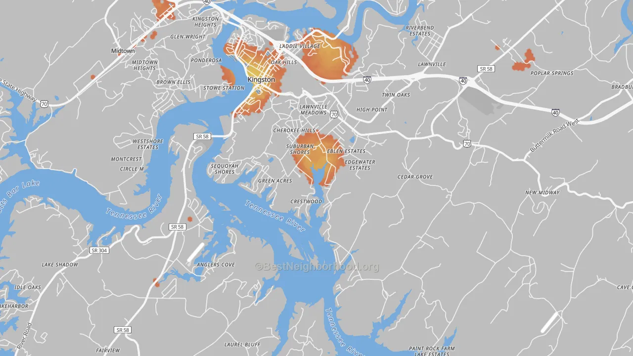Bike Grade map of 37763, TN