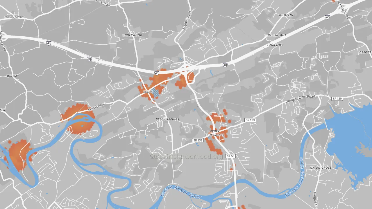Bike Grade map of 37764, TN