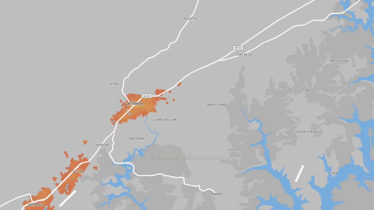 Bike Grade map of 37766, TN