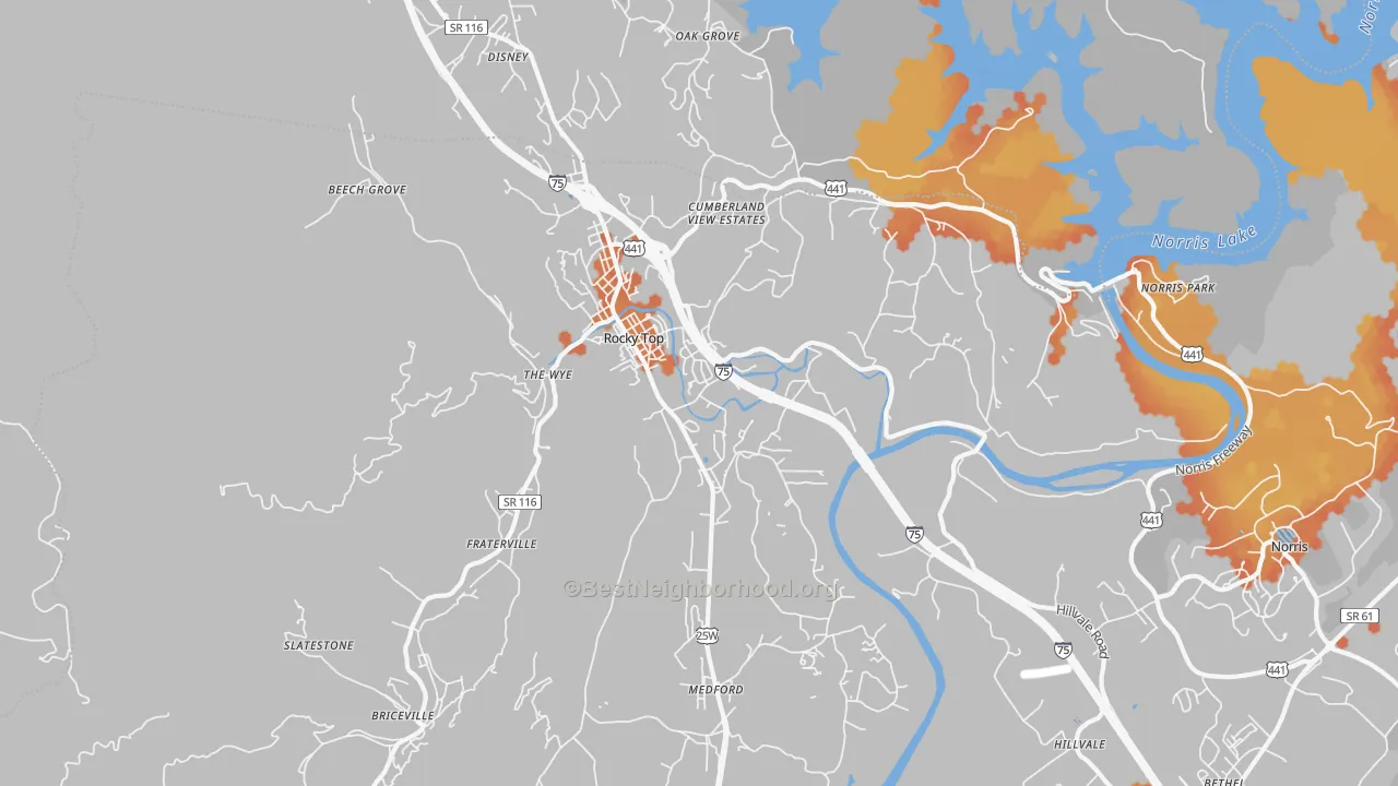 Bike Grade map of 37769, TN