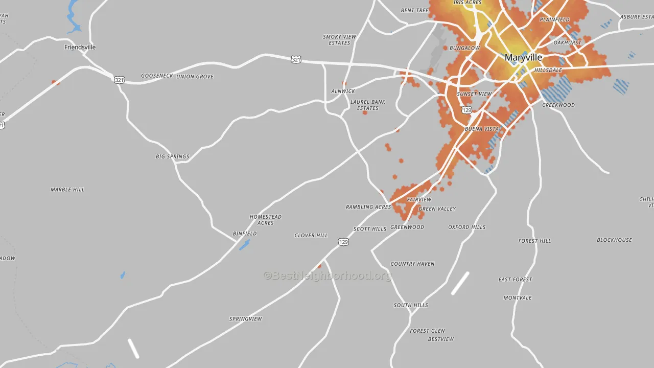 Bike Grade map of 37801, TN